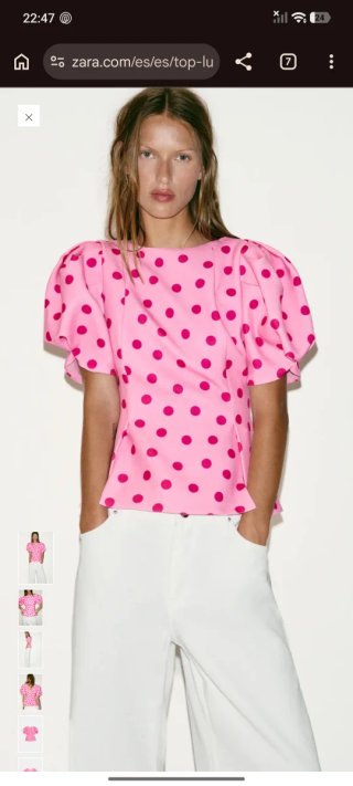 Top Zara rosa lunares manga abullonada