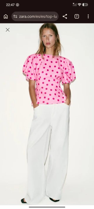 Top Zara rosa lunares manga abullonada
