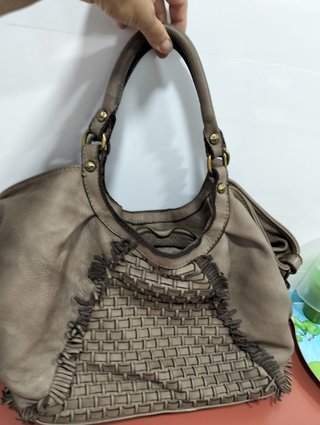 Bolso Piel Becerro Trenzado Beige/Marrón