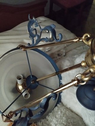Lámpara colgante metal azul y dorado