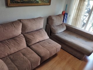 Sofá reclinable extensible con arcón con 2 pufs