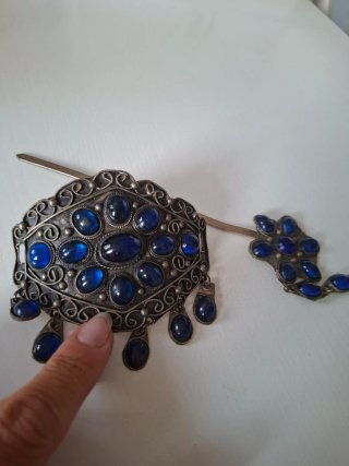 Hebilla pelo antigua con piedras azules