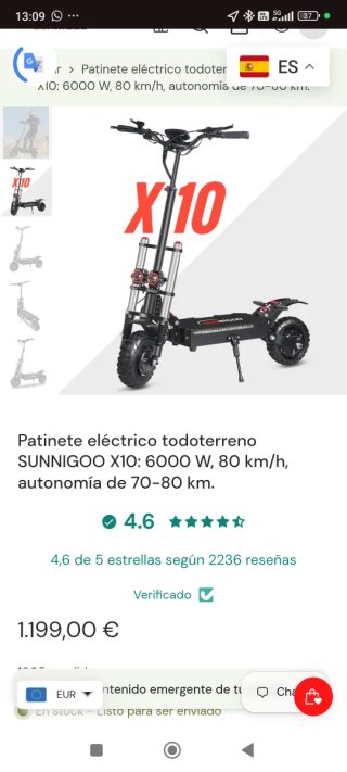 Patinete Eléctrico Sunnigoo X10 Grande