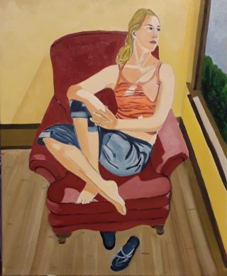 Cuadro al óleo mujer en sillón