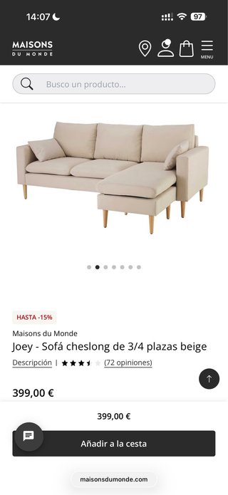 Sofá Chaise Longue Beige