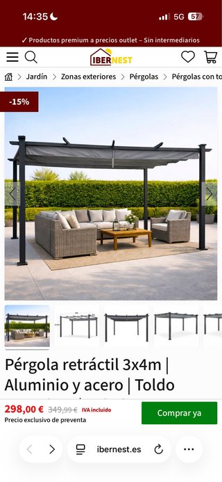Pérgola retráctil 3x4m IBERNEST