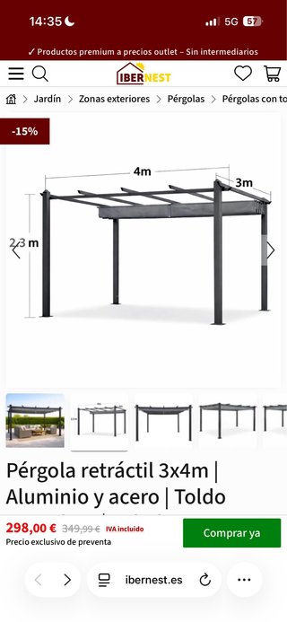 Pérgola retráctil 3x4m IBERNEST
