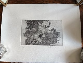 Aguafuerte escena de caza firmada y numerada