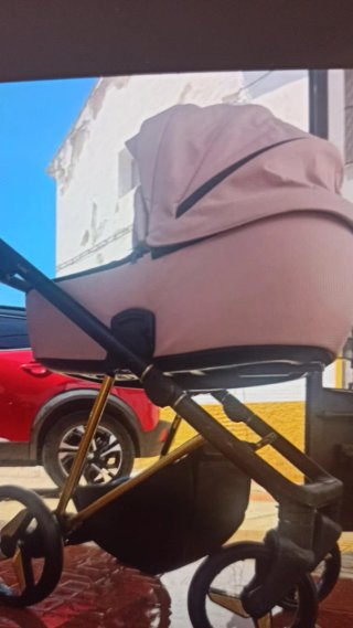 Carro de bebé 2 piezas rosa polipiel