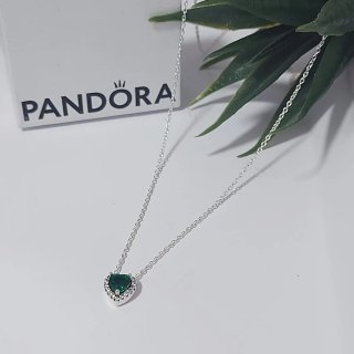 Collar Pandora Corazón Verde Plata