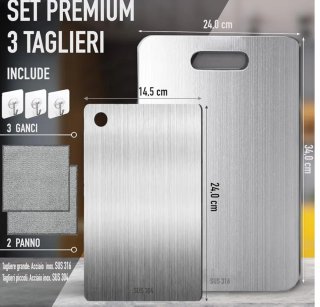Set 3 Taglieri Acciaio Inox e Titanio Nuovi