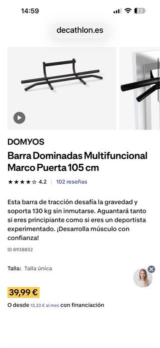 Barra de ejercicios para puerta