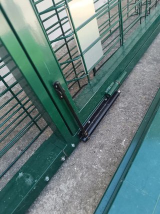 Puerta y vallas metálicas verdes