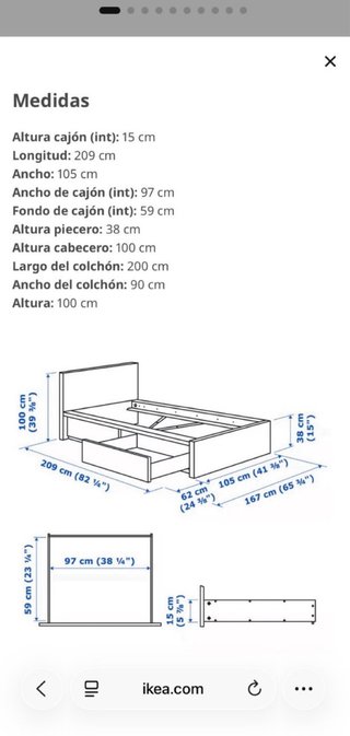 Cama individual 90x200