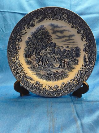 Prato Porcelana Inglesa Azul e Branco