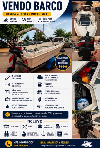 Barco Mercury 25CV 2T con remolque