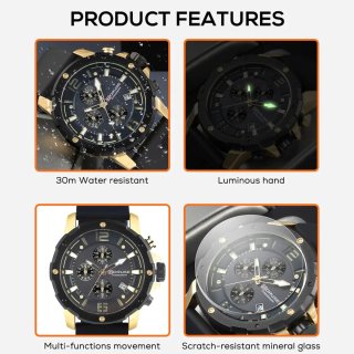 Reloj BORUSE Cronógrafo Negro y Dorado
