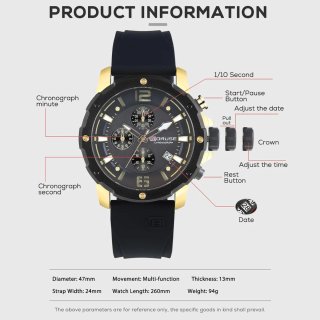 Reloj BORUSE Cronógrafo Negro y Dorado
