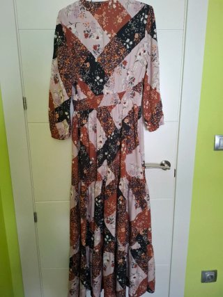 Vestido largo estampado patchwork T.40
