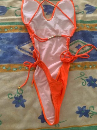 Bañador mujer naranja con cordones