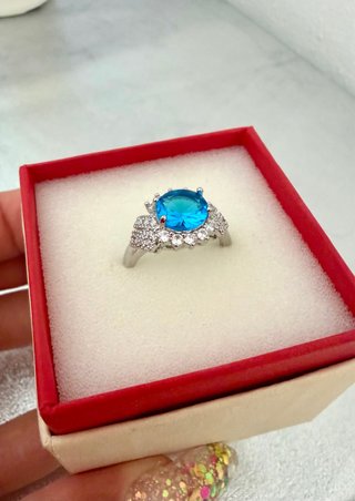 Anello Zircone Azzurro Argento