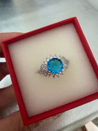 Anello Zircone Azzurro Argento