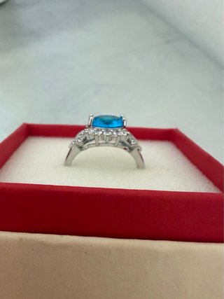 Anello Zircone Azzurro Argento