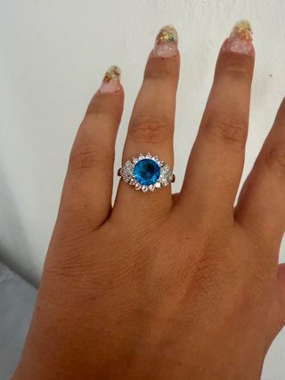 Anello Zircone Azzurro Argento