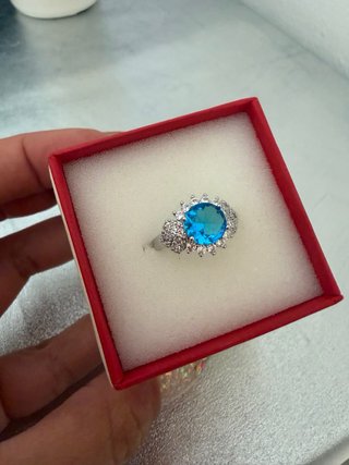 Anello Zircone Azzurro Argento