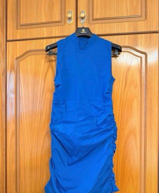 Vestido Zara Azul Talla L Fruncido