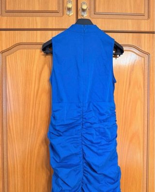 Vestido Zara Azul Talla L Fruncido