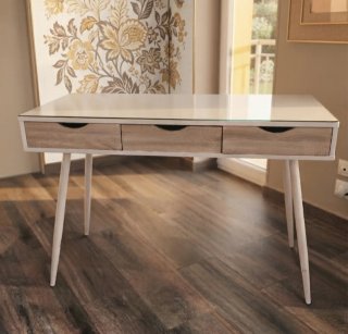 Escritorio nordico de madera y cristal templado