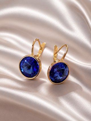 Pendientes dorados oro 18K con cristal azul