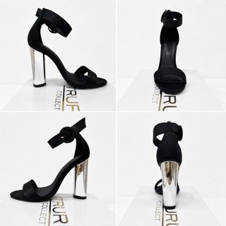 Sandalias Asos tacón fiesta negro satinado