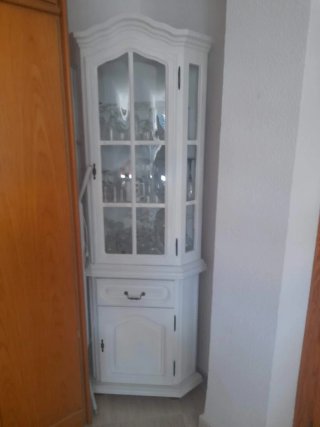 Vitrina Esquinera Blanca Cristal Madera
