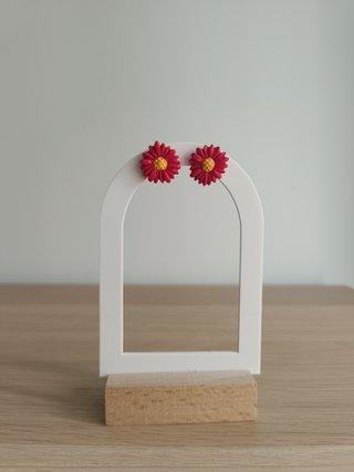 Pendientes Flor Arcilla Polimérica Rojo y Amarillo