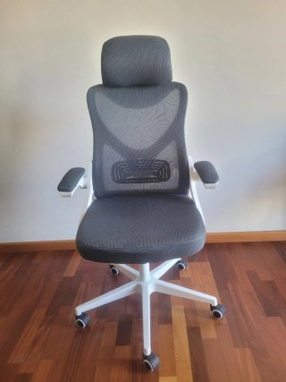 Silla de oficina ergonómica gris y blanca