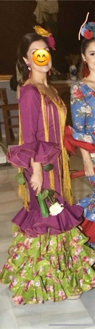 Vestido de flamenca morado y verde