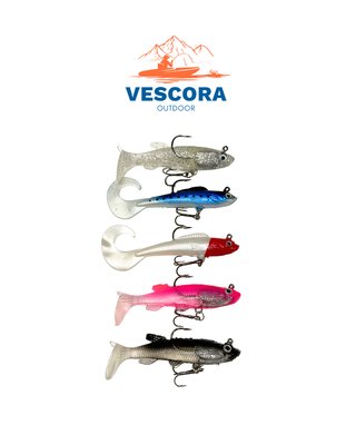 10 Vinilos Pesca Spinning + Caja Vescora