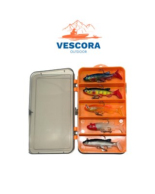 10 Vinilos Pesca Spinning + Caja Vescora