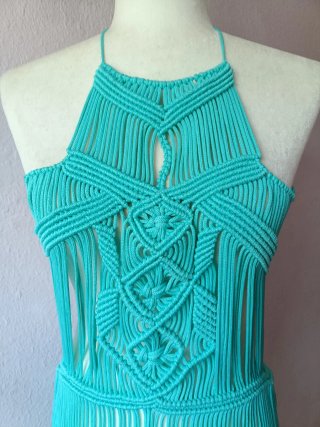 Vestido largo macramé turquesa