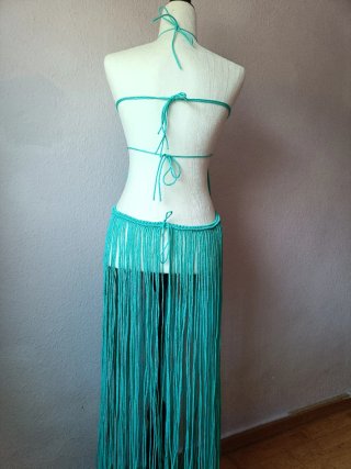 Vestido largo macramé turquesa