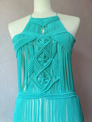 Vestido largo macramé turquesa