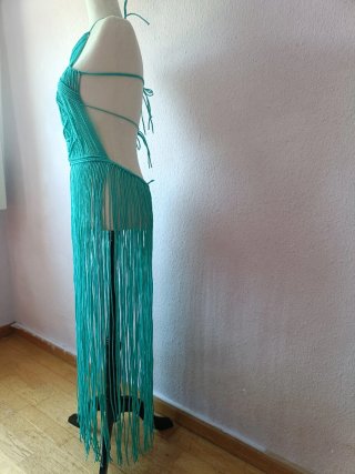 Vestido largo macramé turquesa