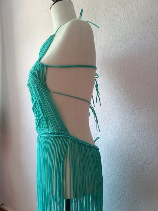Vestido largo macramé turquesa