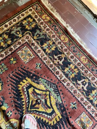 Tappeto lana antico rosso e giallo 215x150