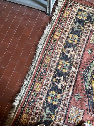 Tappeto lana antico rosso e giallo 215x150