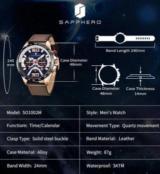 Reloj Sapphero Hombre Marrón/Dorado