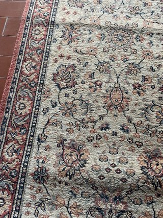 Tappeto lana beige e rosso da lavare 350x68