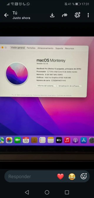 MacBook Pro 2015 i5/8/256 (bateria 174 ciclos)
